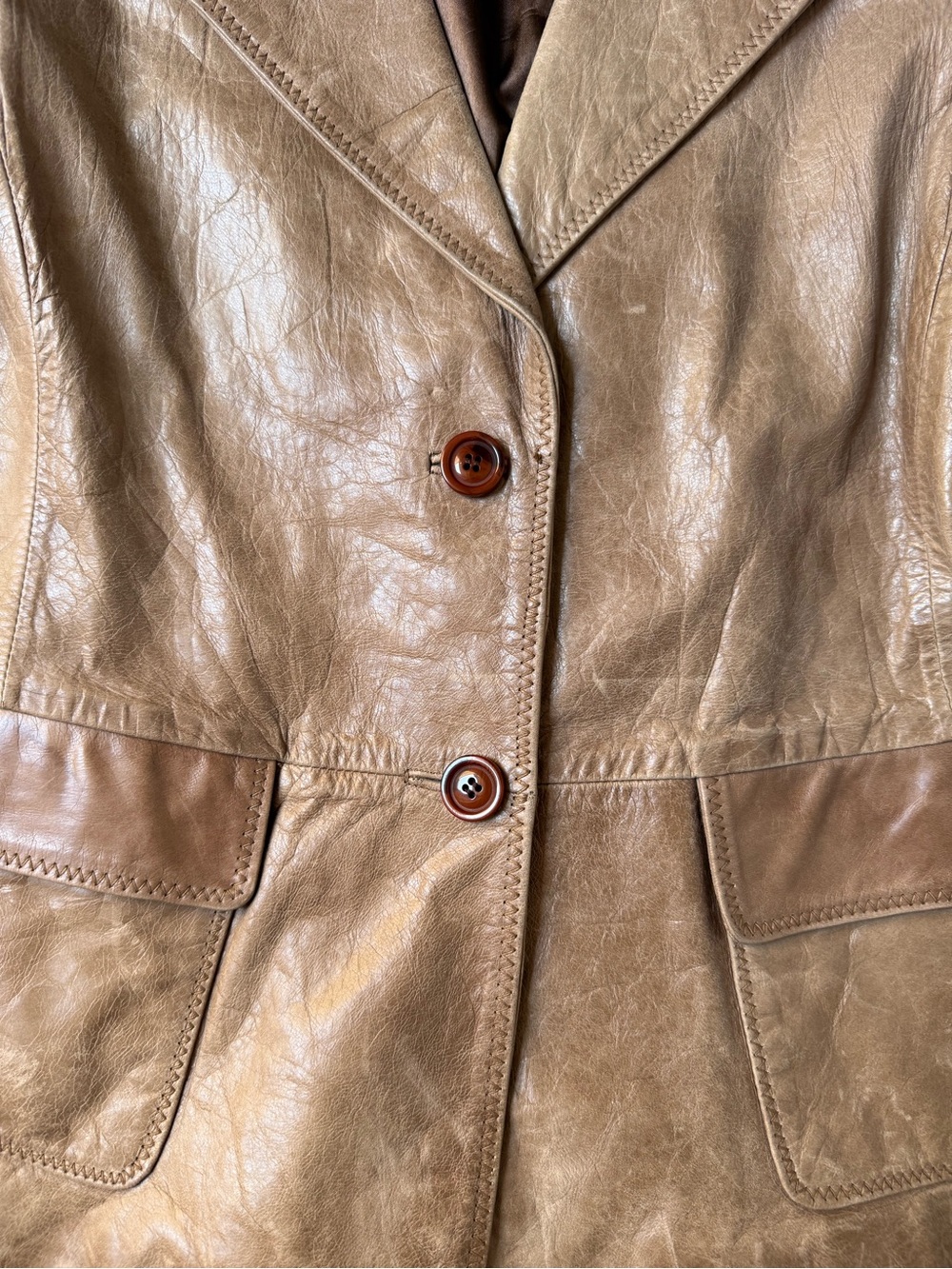 NYC Vintage Y2K Tan Leather Blazer Jacket Size Medium - Picture 4 of 7